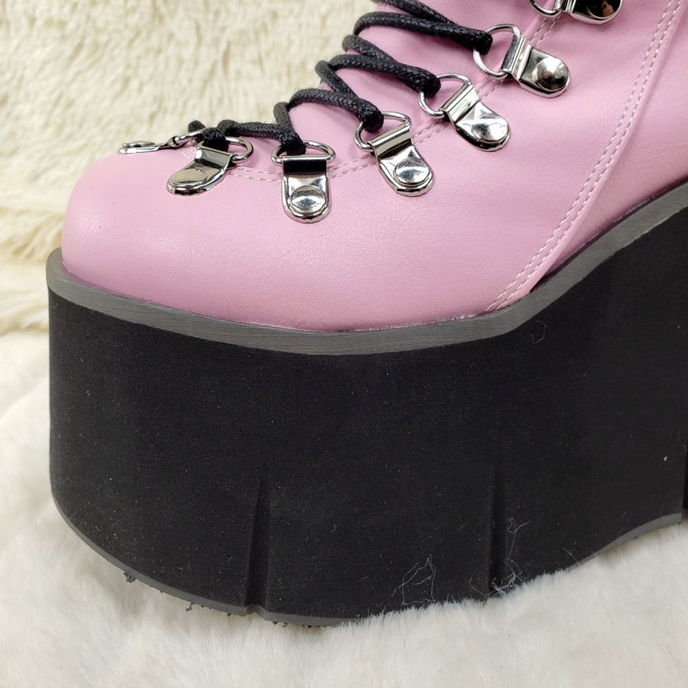 Goth 4 1/2" Platform  Faux Lace-Up Ankle Boot in Pink - Picture 10 of 12